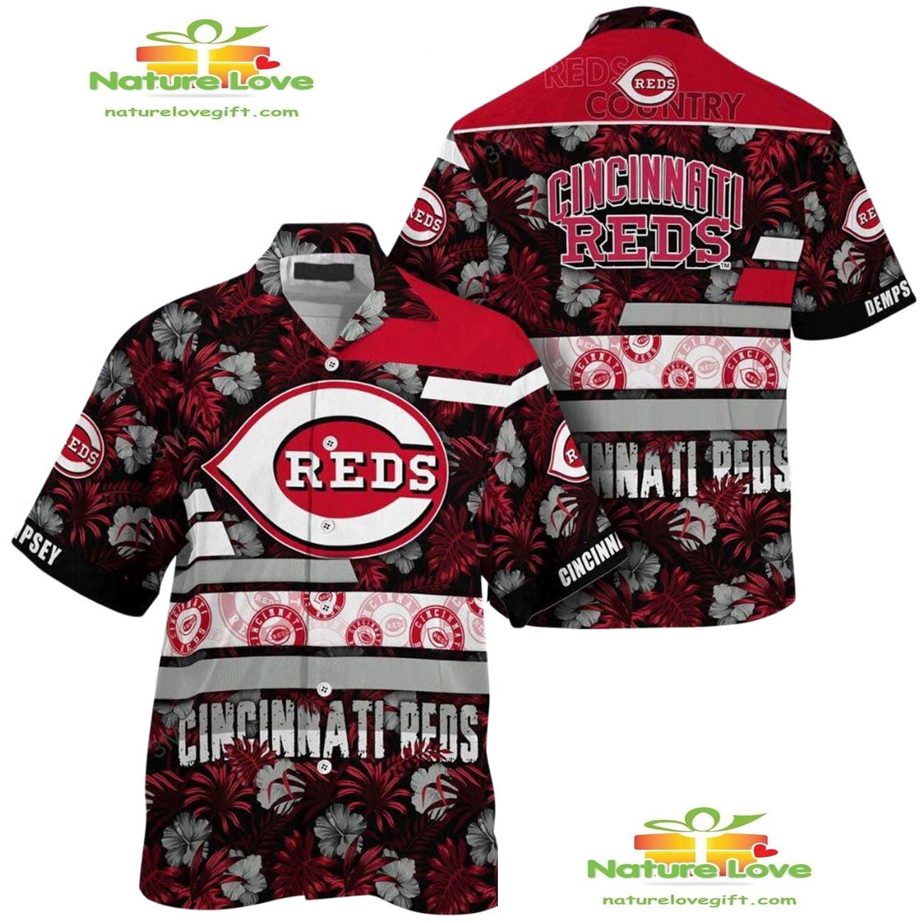 Cincinnati Reds Hawaiian Floral Stripes Custom Aloha - Adult & Kids T-Shirts, Sweatshirts & Hoodies apparel design preview 1