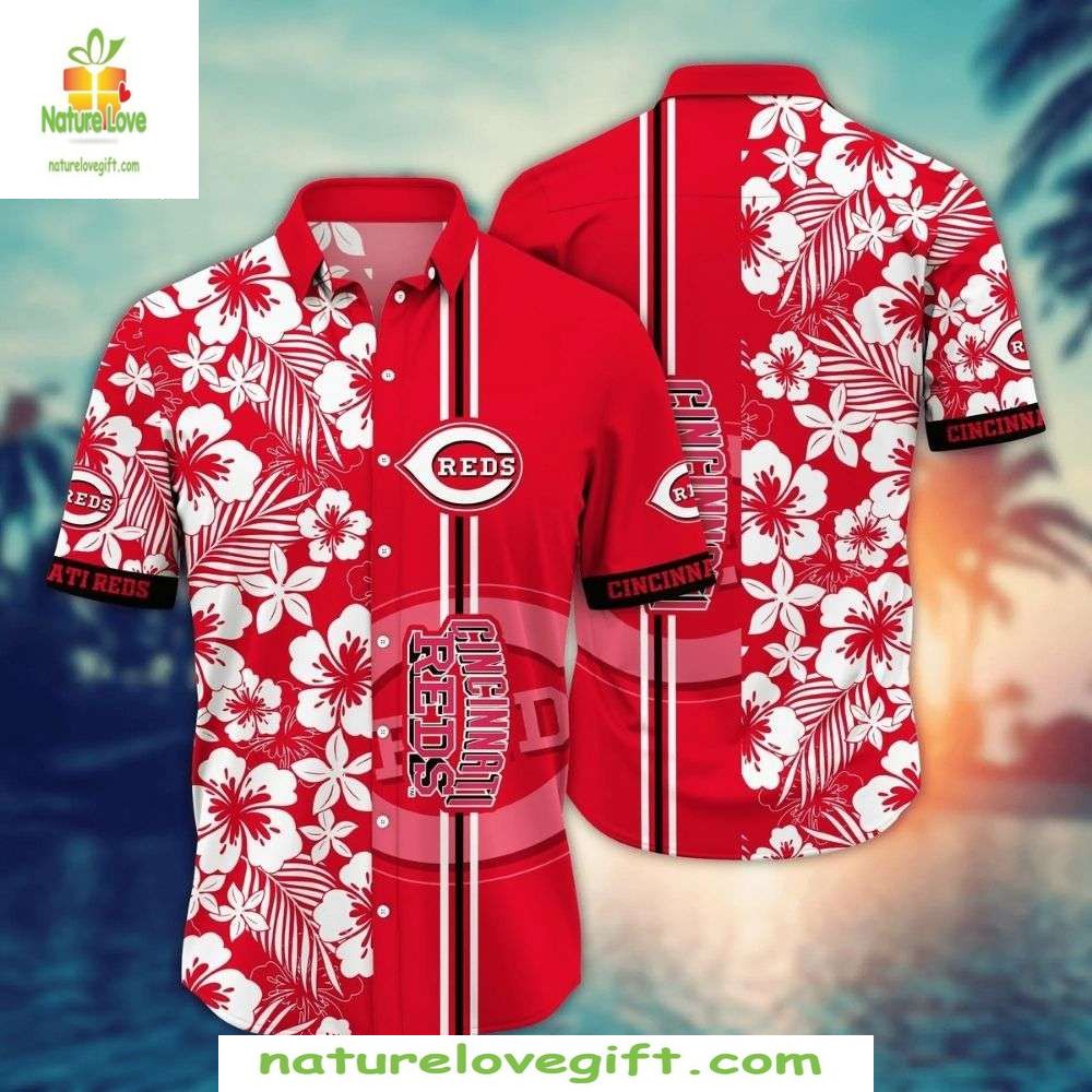 Cincinnati Reds Hawaiian Floral Stripe MLB Baseball - Adult & Kids T-Shirts, Sweatshirts & Hoodies apparel design preview 1