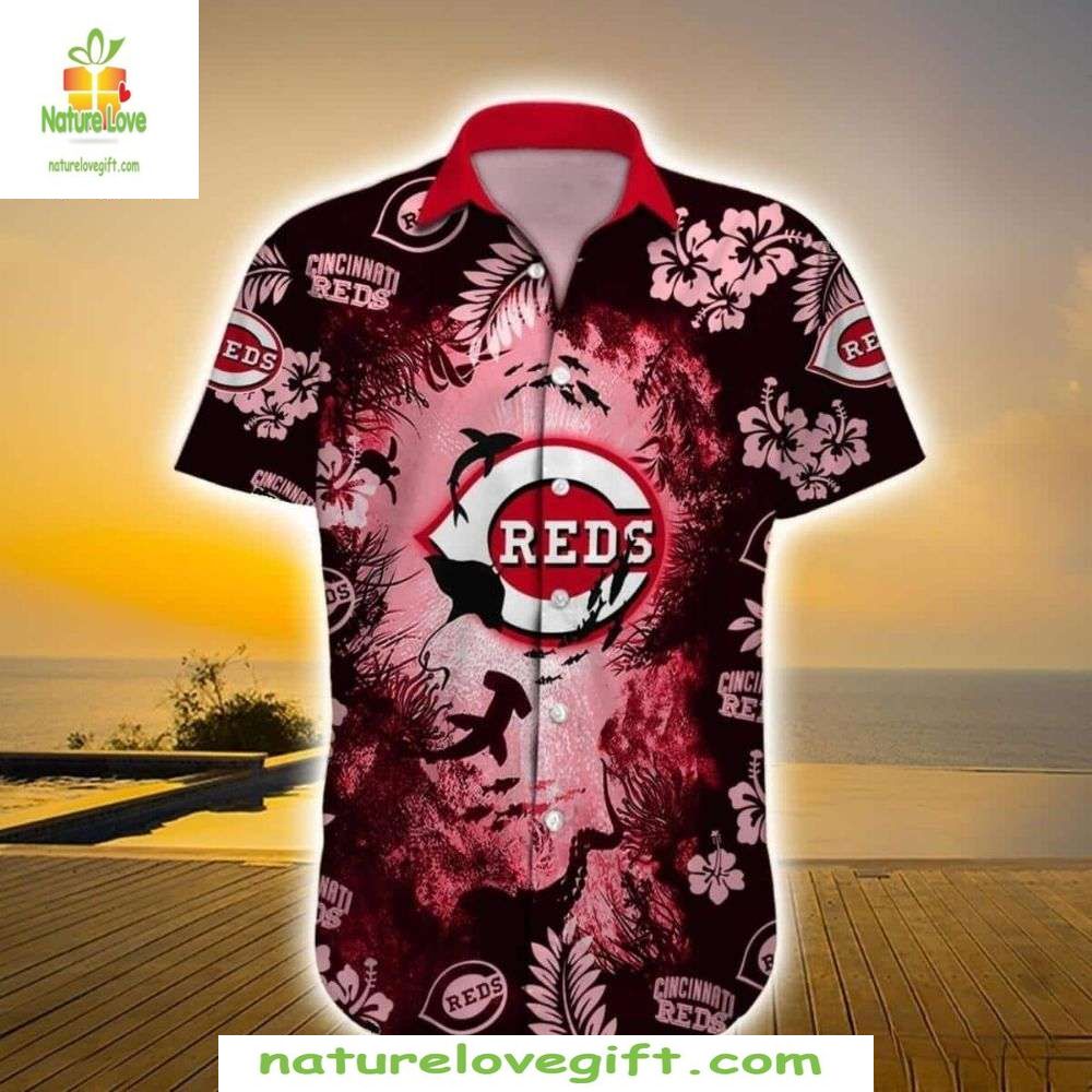 Cincinnati Reds Hawaiian Ocean Floral MLB Baseball - Adult & Kids T-Shirts, Sweatshirts & Hoodies apparel design preview 1