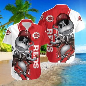 Cincinnati Reds Jack Skellington And Zero Hawaiian - Adult & Kids T-Shirts, Sweatshirts & Hoodies apparel design preview 1