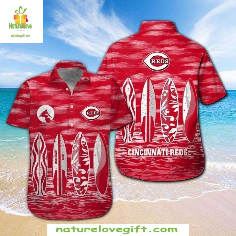 Cincinnati Reds Hawaiian Surf Turf MLB Baseball - Adult & Kids T-Shirts, Sweatshirts & Hoodies apparel design preview 1
