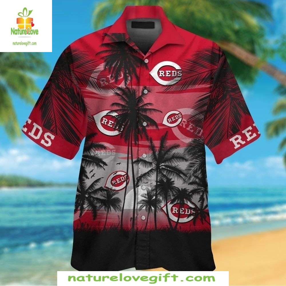 Cincinnati Reds Hawaiian Palm Tree Sunset Design MLB - Adult & Kids T-Shirts, Sweatshirts & Hoodies apparel design preview 1