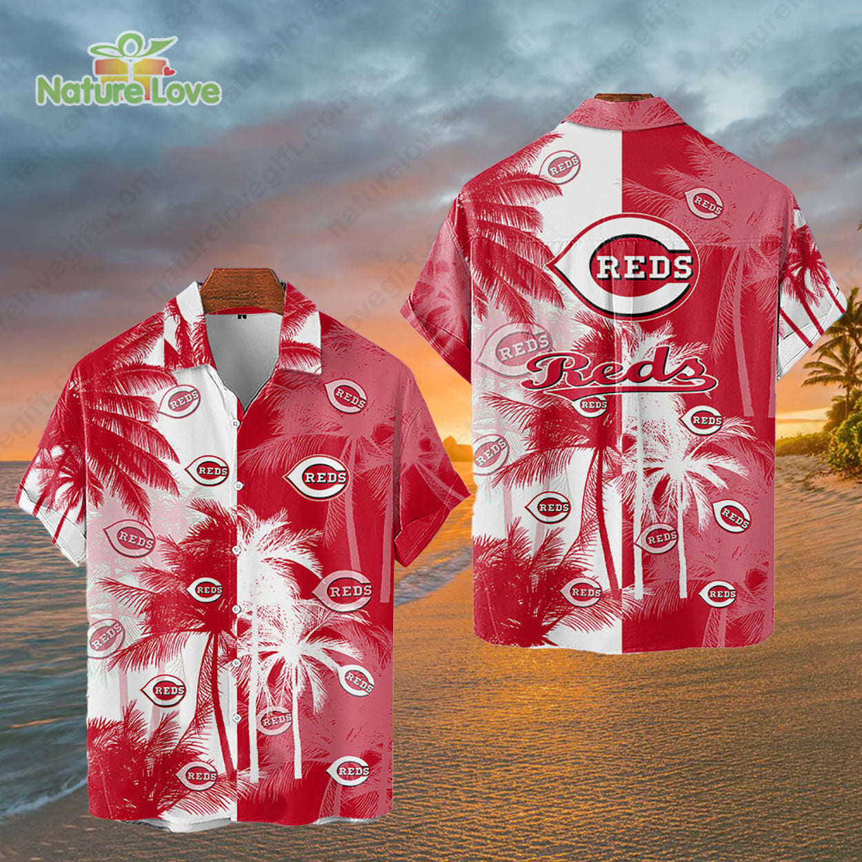 Cincinnati Reds Tropical Palm Trees MLB Hawaiian - Adult & Kids T-Shirts, Sweatshirts & Hoodies apparel design preview 1