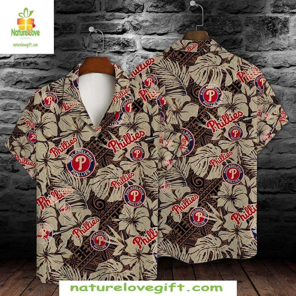 MLB Phillies Hawaiian Classic Beige Baseball Logo - Adult & Kids T-Shirts, Sweatshirts & Hoodies apparel design preview 1
