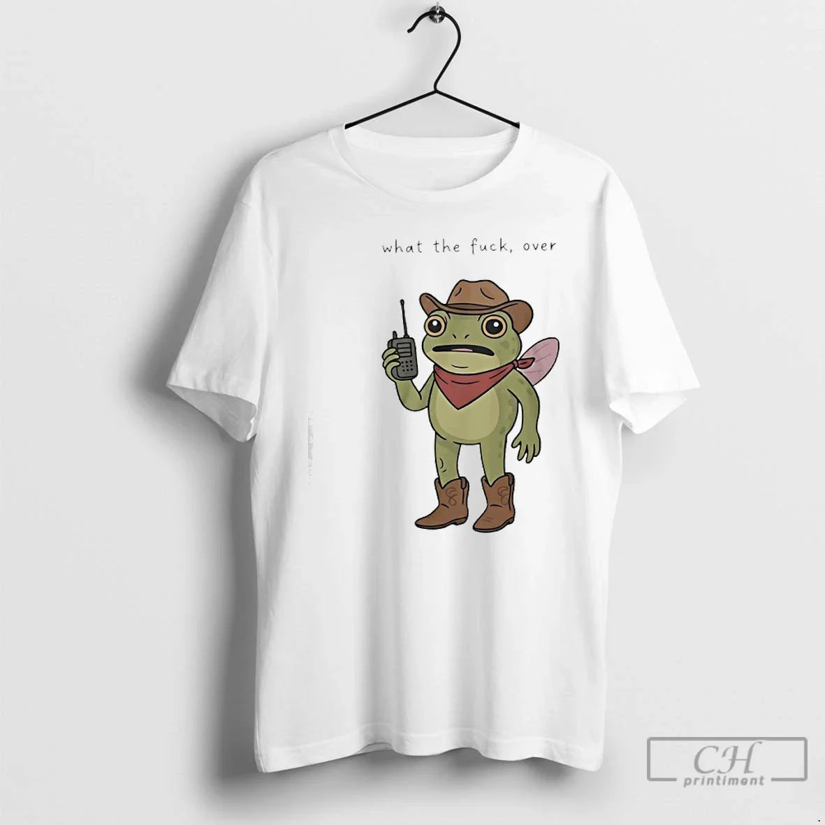 Classic Frog Cowboy Holding Walkie Talkie What Fuck - Adult & Kids T-Shirts, Sweatshirts & Hoodies apparel design preview 1