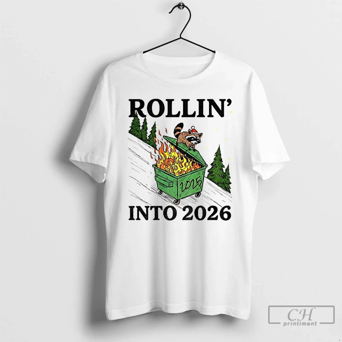 Classic Funny Raccoon Feral Rollin 2026 Happy New - Adult & Kids T-Shirts, Sweatshirts & Hoodies apparel design preview 1