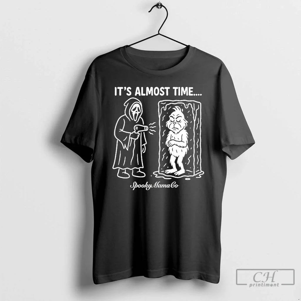 Classic Ghostface Grinch Almost Time Spooky Mama Co - Adult & Kids T-Shirts, Sweatshirts & Hoodies apparel design preview 1