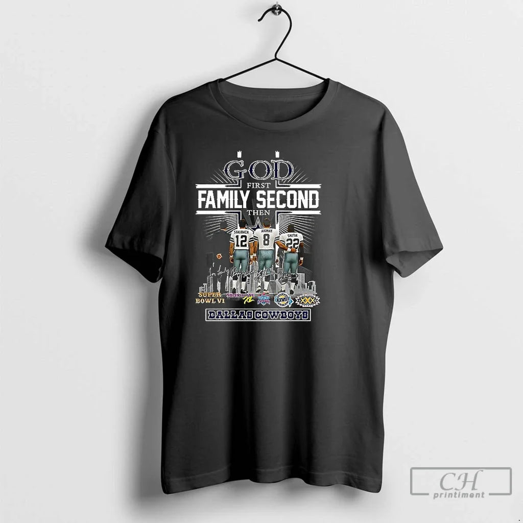Classic God First Family Second Then Dallas Cowboys - Adult & Kids T-Shirts, Sweatshirts & Hoodies apparel design preview 1