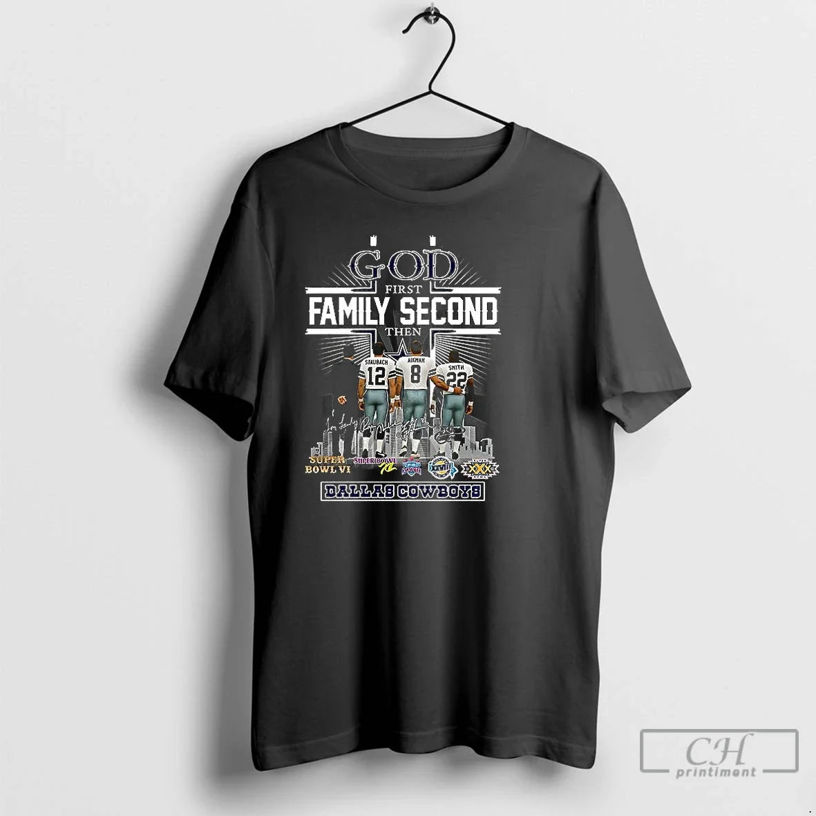 Classic God First Family Second Then Dallas Cowboys - Adult & Kids T-Shirts, Sweatshirts & Hoodies apparel design preview 1