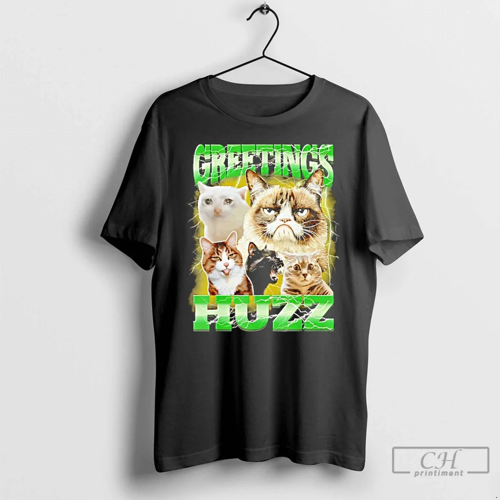 Classic Greetings Huzz Cats Meme - Adult & Kids T-Shirts, Sweatshirts & Hoodies apparel design preview 1