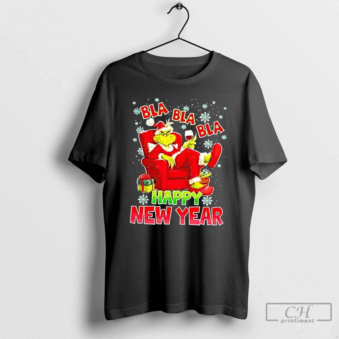 Classic Grinch Bla Happy New Year - Adult & Kids T-Shirts, Sweatshirts & Hoodies apparel design preview 1