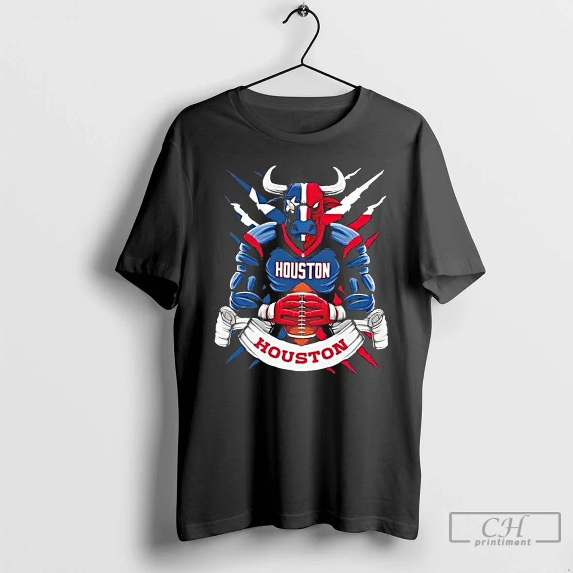 Classic Houston Texans Football Mascot Hug Ball - Adult & Kids T-Shirts, Sweatshirts & Hoodies apparel design preview 1