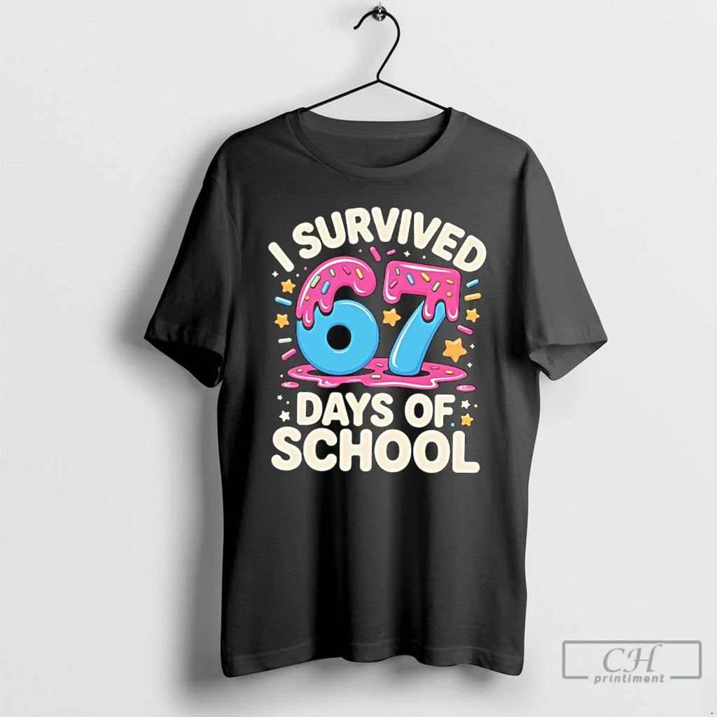 Classic I Survived 67 Days School Funny Meme Teacher - Adult & Kids T-Shirts, Sweatshirts & Hoodies apparel design preview 1