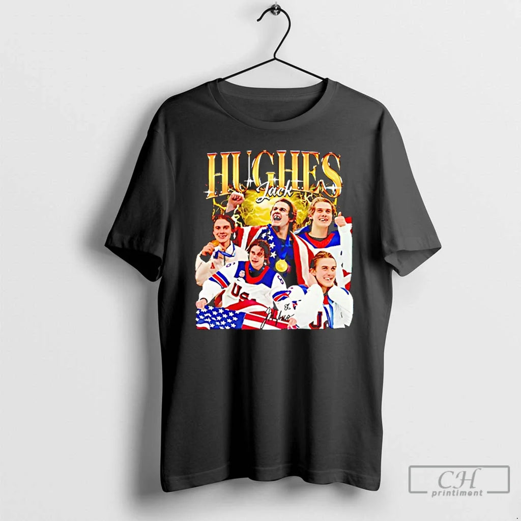 Classic Jack Hughes Hockey Olympic Golden Goal 2026 - Adult & Kids T-Shirts, Sweatshirts & Hoodies apparel design preview 1