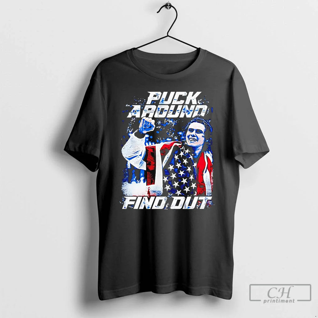 Classic Jack Hughes Puck Around Find Out 2026 Winter - Adult & Kids T-Shirts, Sweatshirts & Hoodies apparel design preview 1
