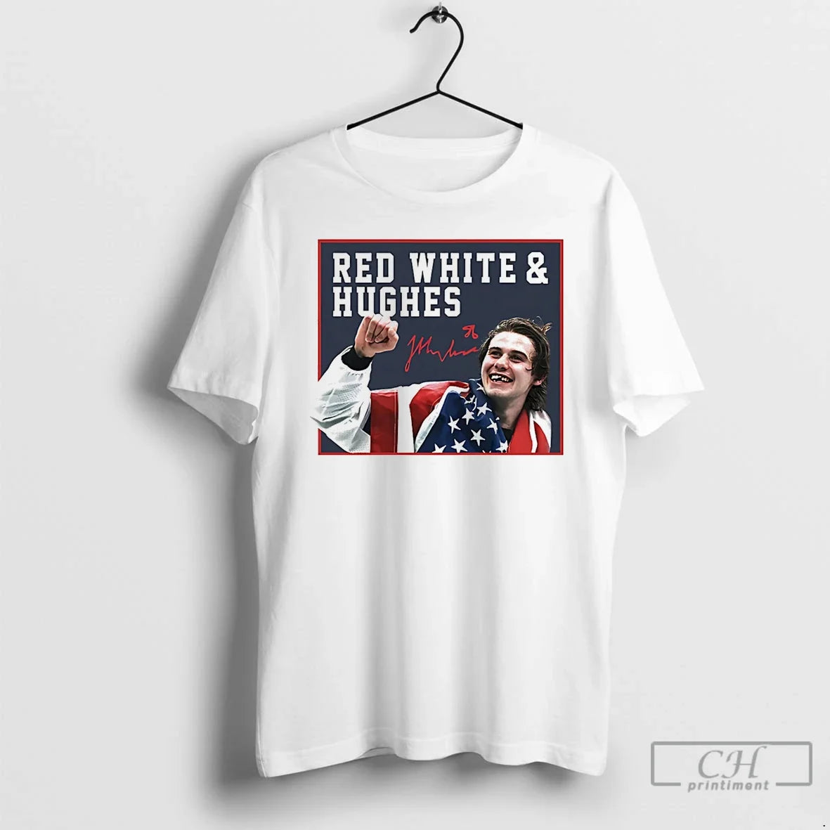 Classic Jack Hughes Usa Hockey Golden Goal 2026 Red - Adult & Kids T-Shirts, Sweatshirts & Hoodies apparel design preview 1