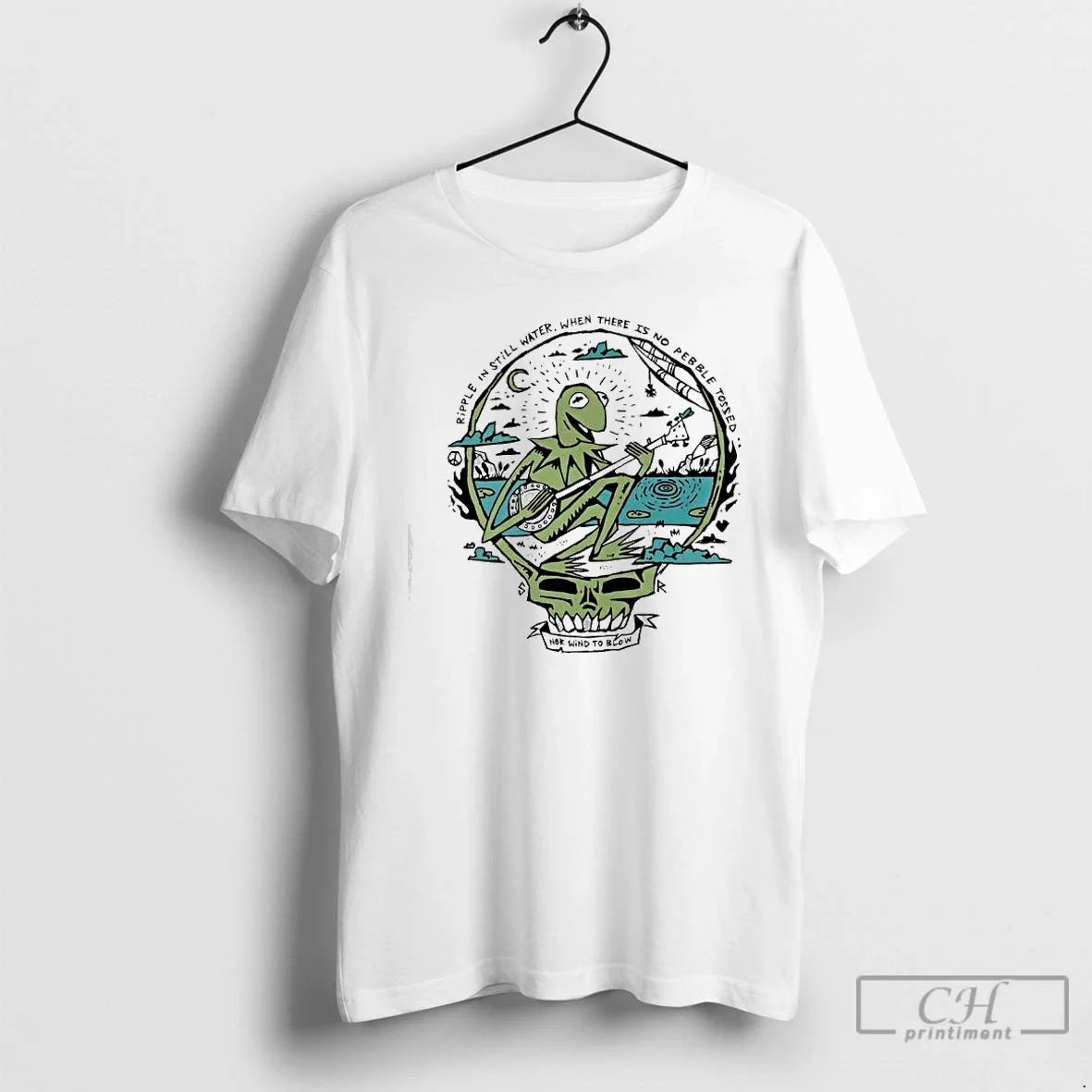 Classic Kermit Frog Grateful Dead Ripple Still Water - Adult & Kids T-Shirts, Sweatshirts & Hoodies apparel design preview 1