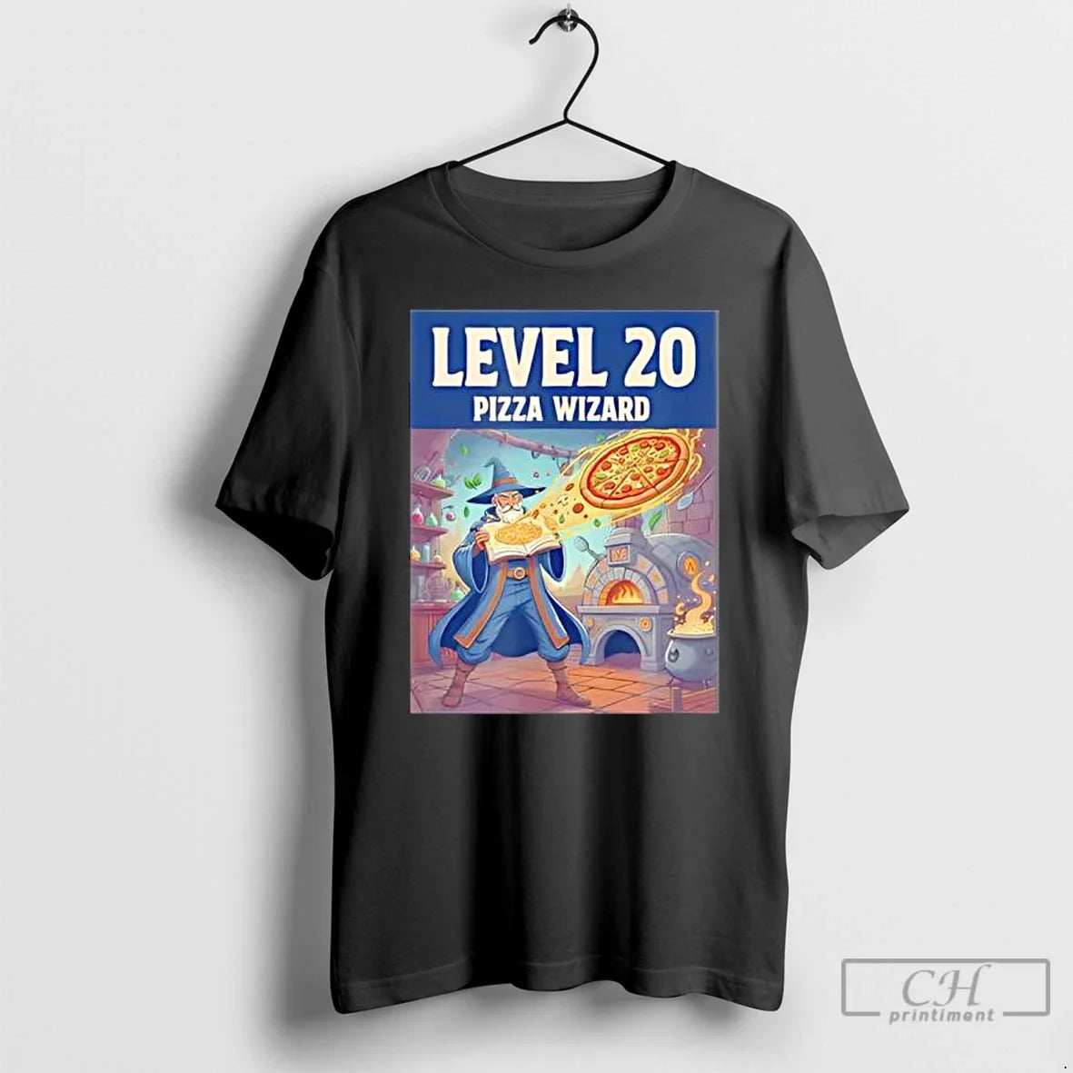 Classic Level 20 Pizza Wizard Fantasy Food Magic - Adult & Kids T-Shirts, Sweatshirts & Hoodies apparel design preview 1