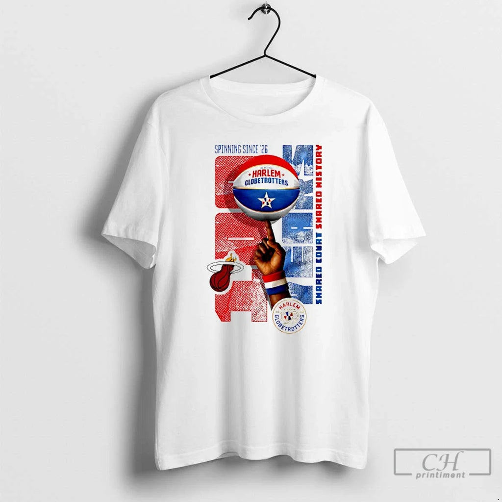 Classic Miami Heat X Harlem Globetrotters Spinning - Adult & Kids T-Shirts, Sweatshirts & Hoodies apparel design preview 1