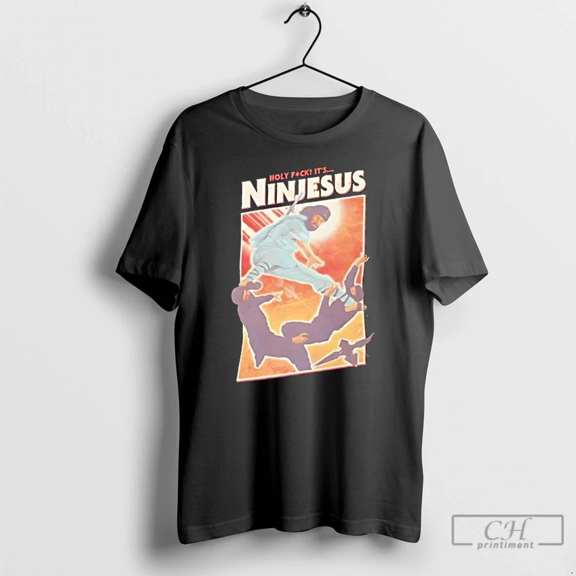 Classic Ninjesus Holy Fuck Parody Funny - Adult & Kids T-Shirts, Sweatshirts & Hoodies apparel design preview 1