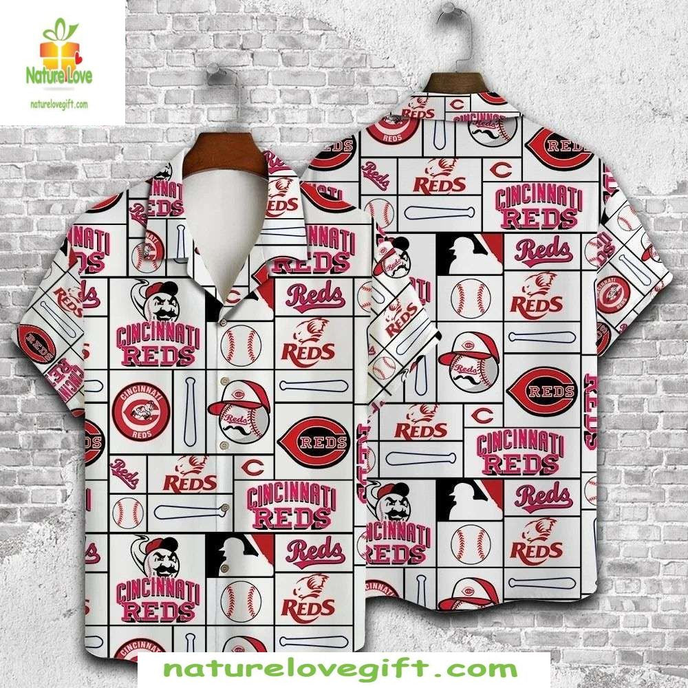 Cincinnati Reds Hawaiian Classic Pennant White MLB - Adult & Kids T-Shirts, Sweatshirts & Hoodies apparel design preview 1