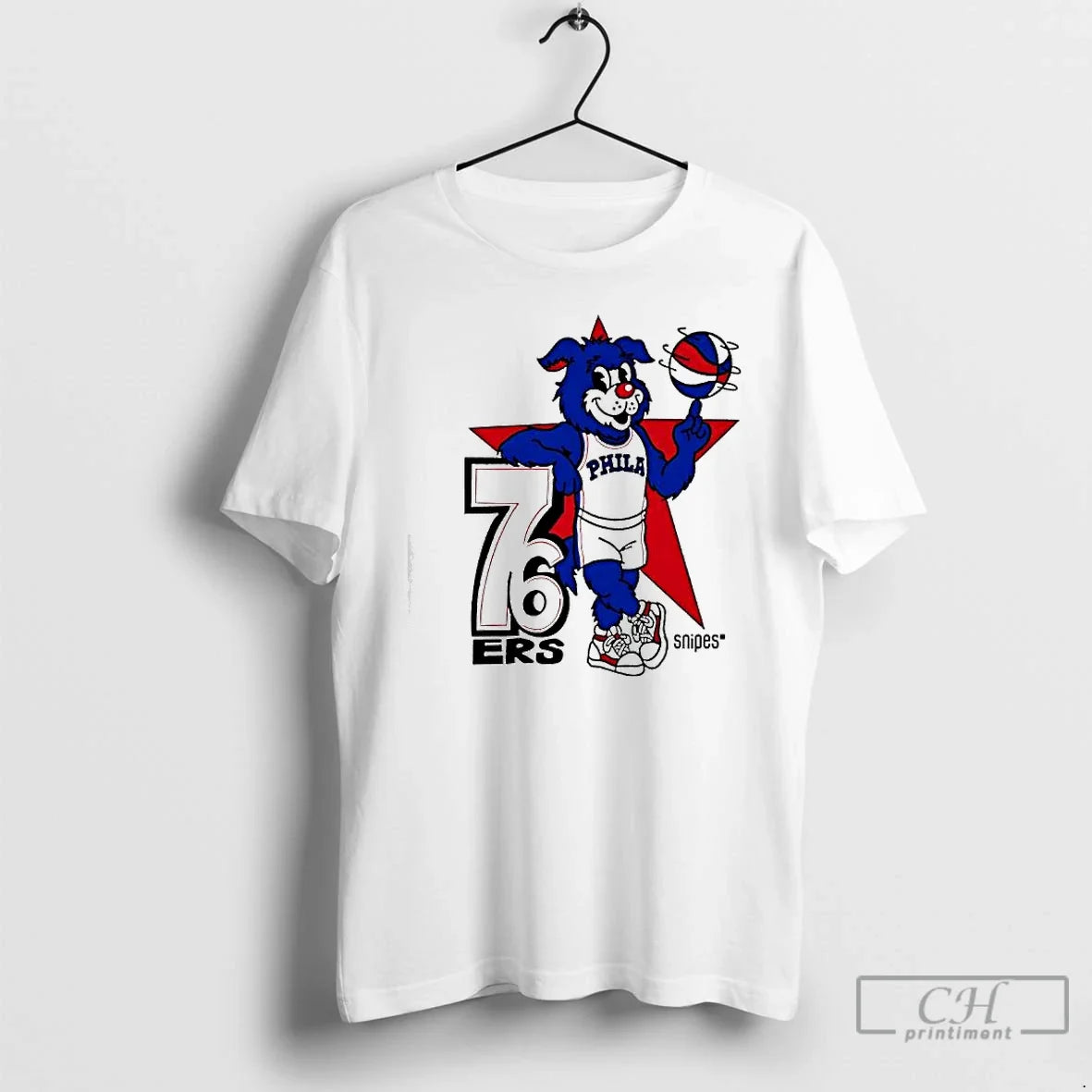 Classic Philadelphia 76ers Snipes Franklin Dog Mascot - Adult & Kids T-Shirts, Sweatshirts & Hoodies apparel design preview 1