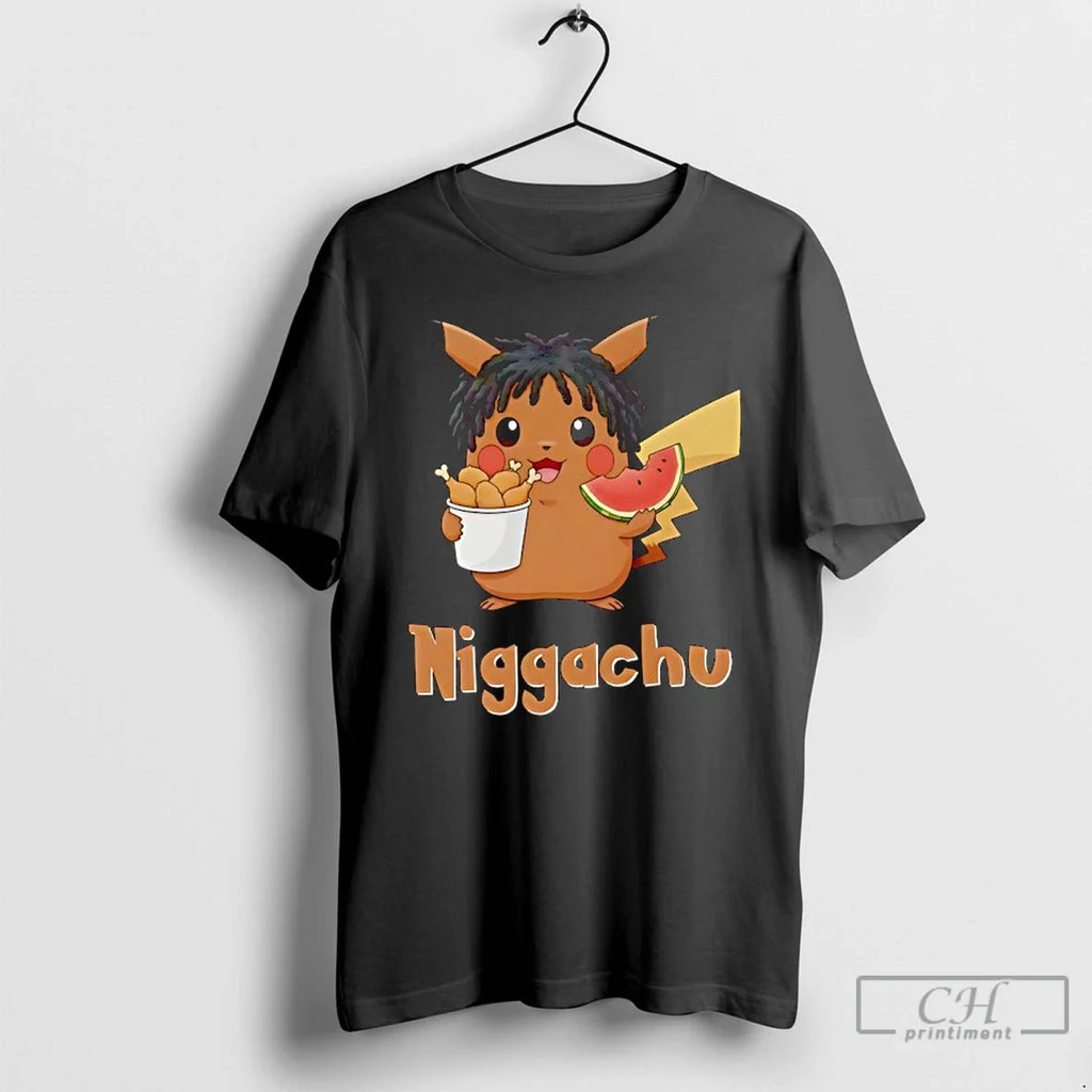 Classic Pikachi X Nigga Niggachu Eat Fried Chicken - Adult & Kids T-Shirts, Sweatshirts & Hoodies apparel design preview 1