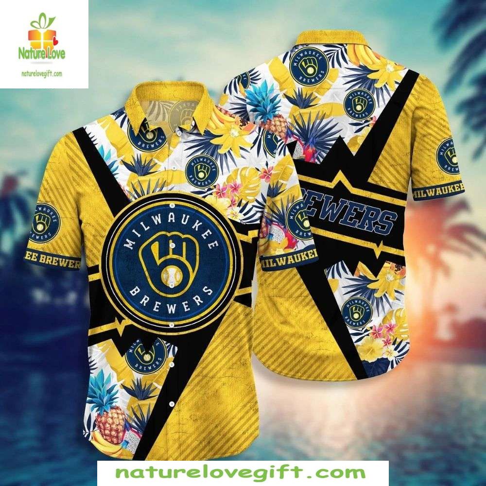 Milwaukee Brewers MLB Hawaiian Classic Pinstripe - Adult & Kids T-Shirts, Sweatshirts & Hoodies apparel design preview 1