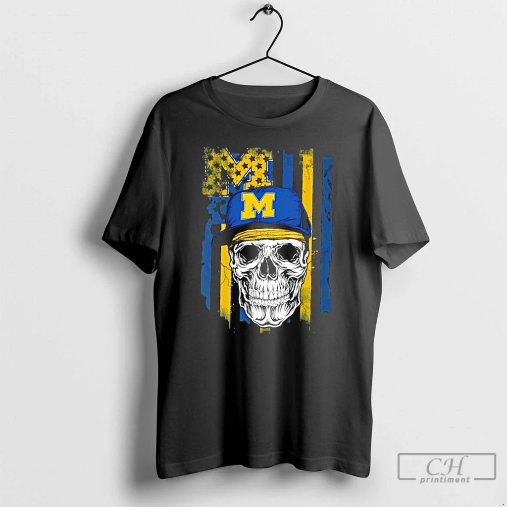 Classic Skull Wearing Cap Michigan Wolverines Us Flag - Adult & Kids T-Shirts, Sweatshirts & Hoodies apparel design preview 1