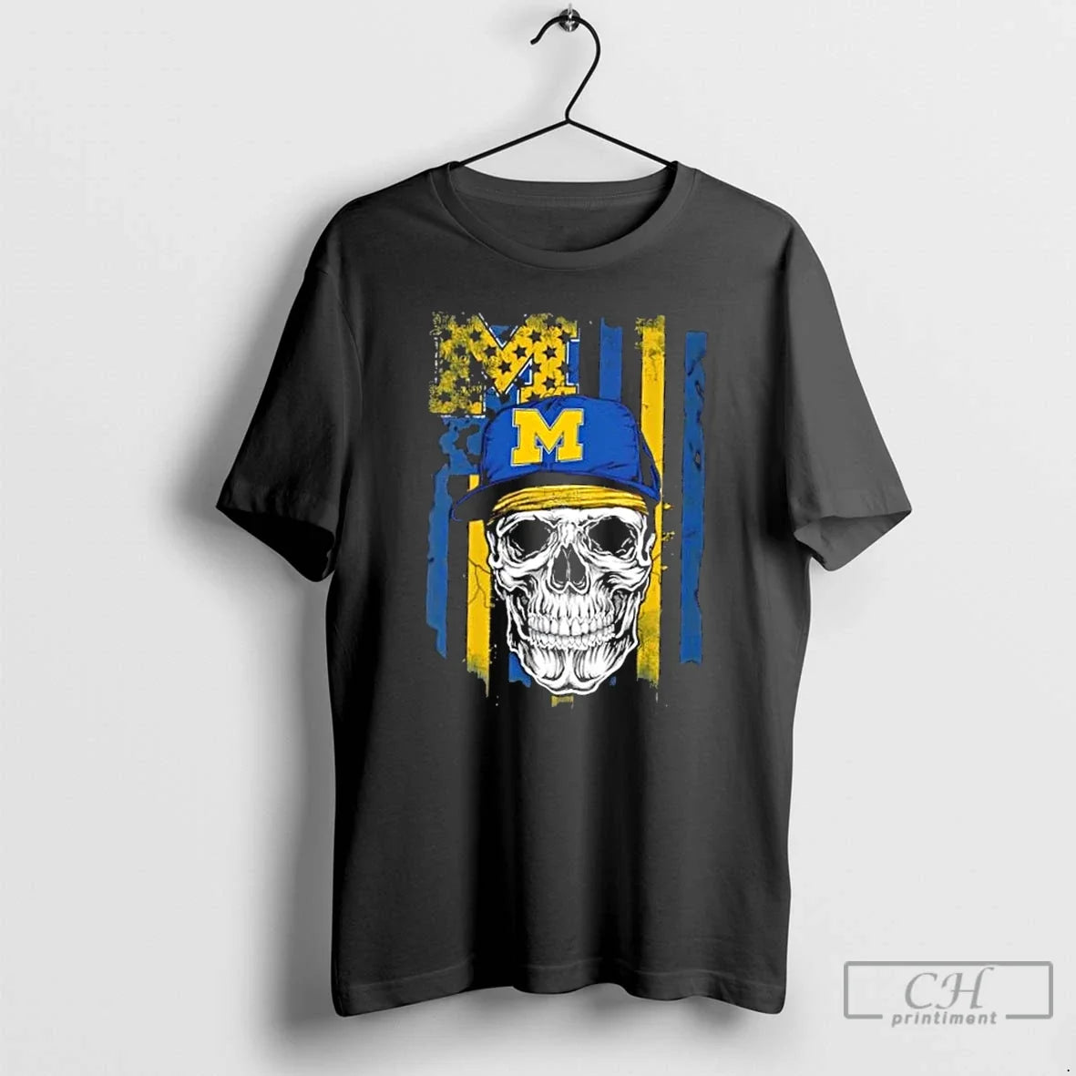 Classic Skull Wearing Cap Michigan Wolverines Us Flag - Adult & Kids T-Shirts, Sweatshirts & Hoodies apparel design preview 1