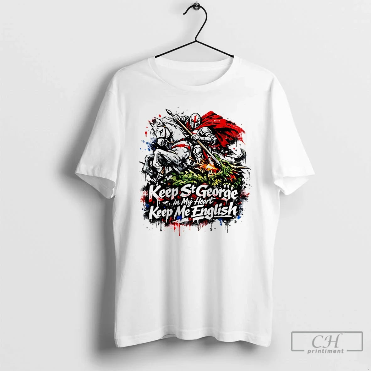 Classic St George Slaying Dragon Paint Effect - Adult & Kids T-Shirts, Sweatshirts & Hoodies apparel design preview 1
