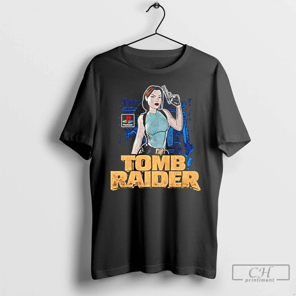 Classic Tomb Raider Character With Gun Game - Adult & Kids T-Shirts, Sweatshirts & Hoodies apparel design preview 1