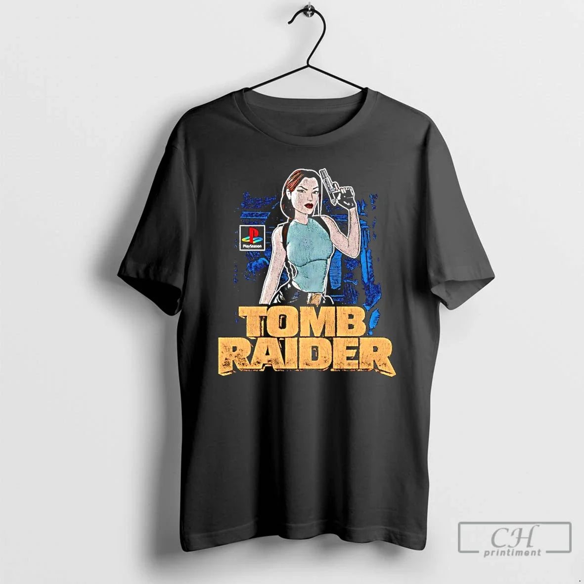 Classic Tomb Raider Character With Gun Game - Adult & Kids T-Shirts, Sweatshirts & Hoodies apparel design preview 1