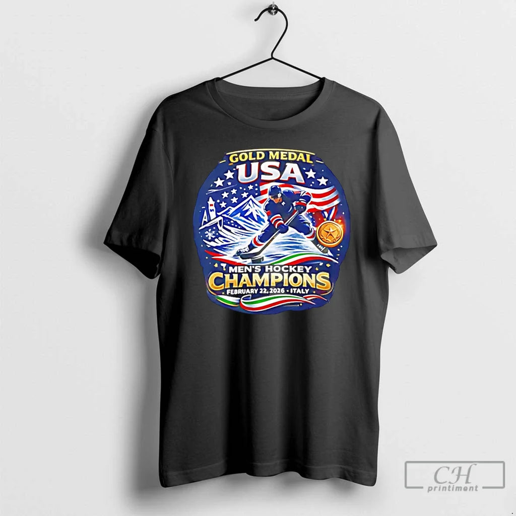 Classic Usa Mens Hockey Gold Medal Champions 2026 - Adult & Kids T-Shirts, Sweatshirts & Hoodies apparel design preview 1