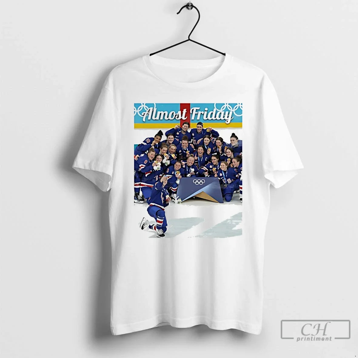 Classic Usa Hockey Selfie Almost Friday - Adult & Kids T-Shirts, Sweatshirts & Hoodies apparel design preview 1