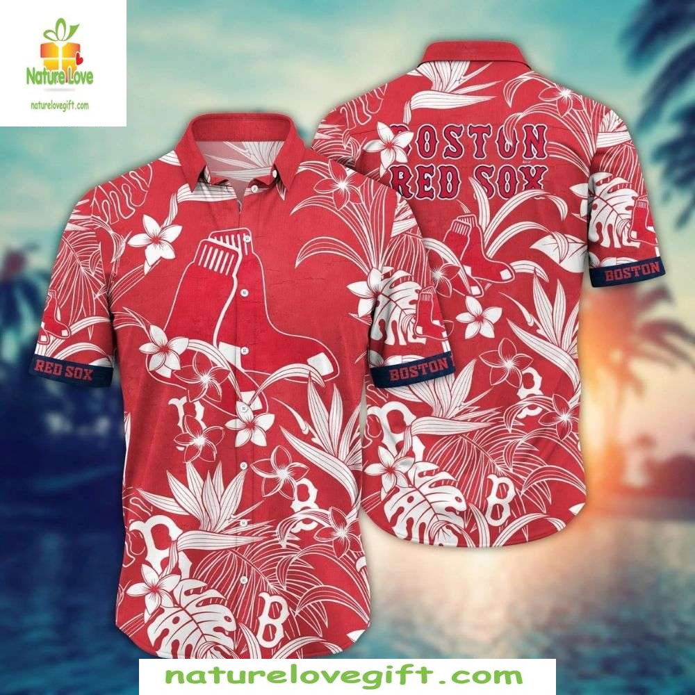 Boston Red Sox Hawaiian Classic White Floral MLB - Adult & Kids T-Shirts, Sweatshirts & Hoodies apparel design preview 1