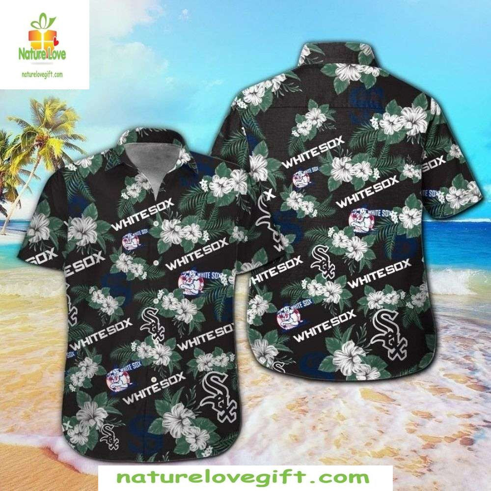 White Sox Hawaiian Black Tropical Floral MLB Baseball - Adult & Kids T-Shirts, Sweatshirts & Hoodies apparel design preview 1