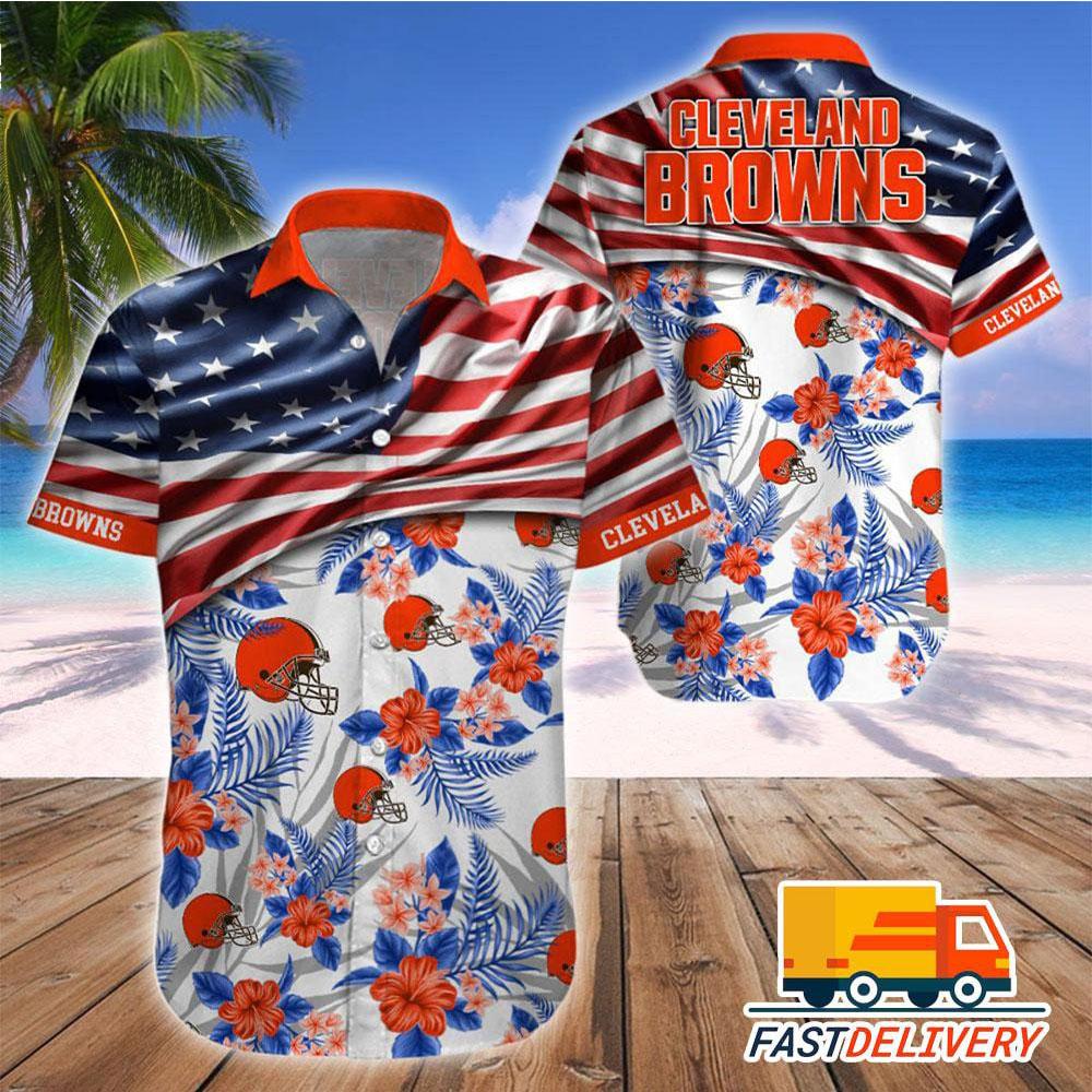 Cleveland Browns Hawaiian American Floral Design - Adult & Kids T-Shirts, Sweatshirts & Hoodies apparel design preview 1