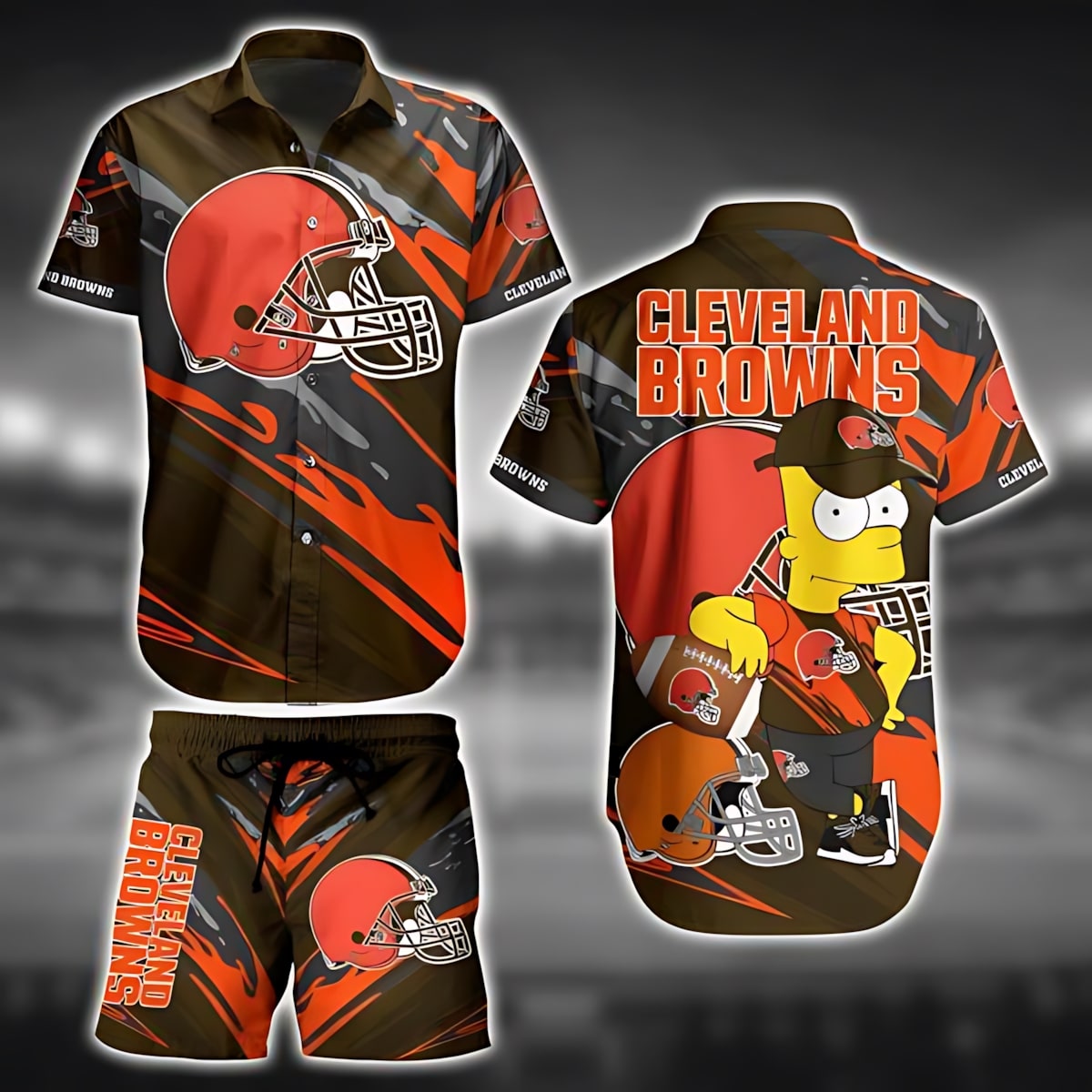 Cleveland Browns Hawaiian Cartoon Blitz Design 107924 - Adult & Kids T-Shirts, Sweatshirts & Hoodies apparel design preview 1