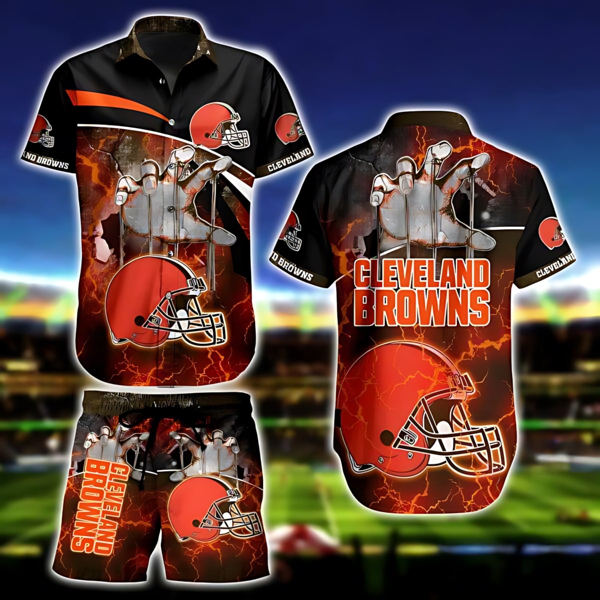 Cleveland Browns Hawaiian Electric Grip Design 208295 - Adult & Kids T-Shirts, Sweatshirts & Hoodies apparel design preview 1