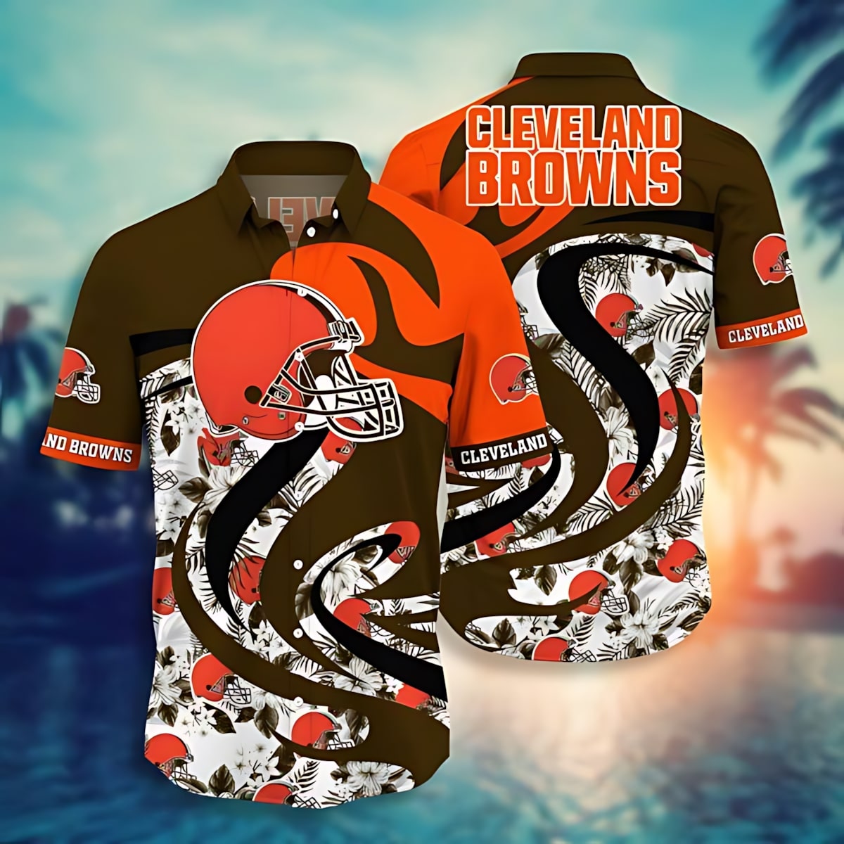 Cleveland Browns Hawaiian Flame Wave Design 877526 - Adult & Kids T-Shirts, Sweatshirts & Hoodies apparel design preview 1