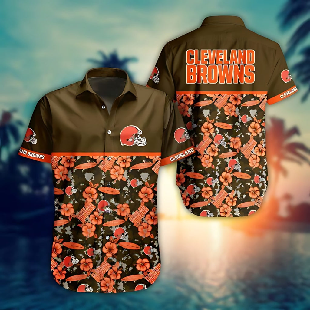 Cleveland Browns Floral Hawaiian 254657 - Adult & Kids T-Shirts, Sweatshirts & Hoodies apparel design preview 1