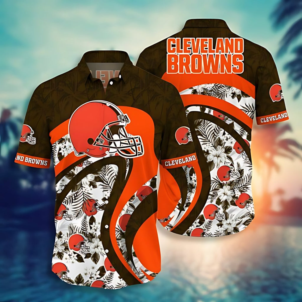 Cleveland Browns Hawaiian Floral Flow Design 897806 - Adult & Kids T-Shirts, Sweatshirts & Hoodies apparel design preview 1