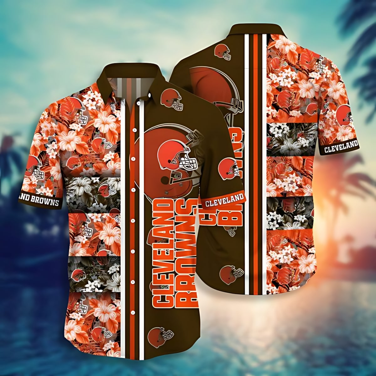 Cleveland Browns Floral Grid Hawaiian 290944 - Adult & Kids T-Shirts, Sweatshirts & Hoodies apparel design preview 1