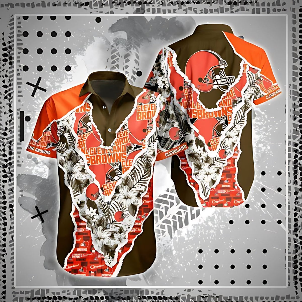 Cleveland Browns Hawaiian Gridiron Aloha Design - Adult & Kids T-Shirts, Sweatshirts & Hoodies apparel design preview 1