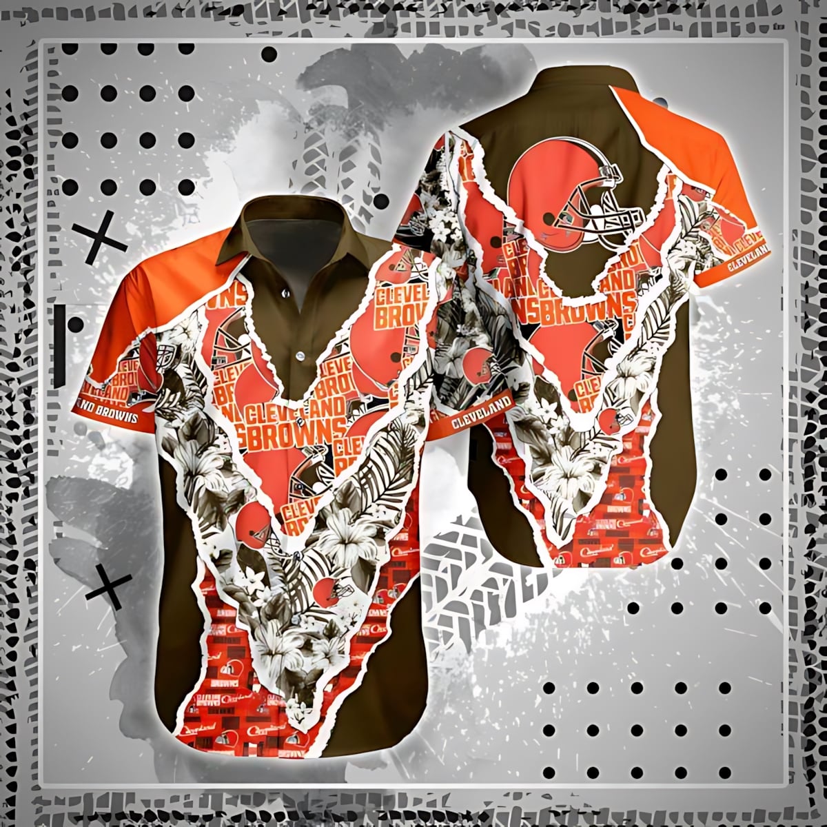 Cleveland Browns Hawaiian Gridiron Aloha Design - Adult & Kids T-Shirts, Sweatshirts & Hoodies apparel design preview 1