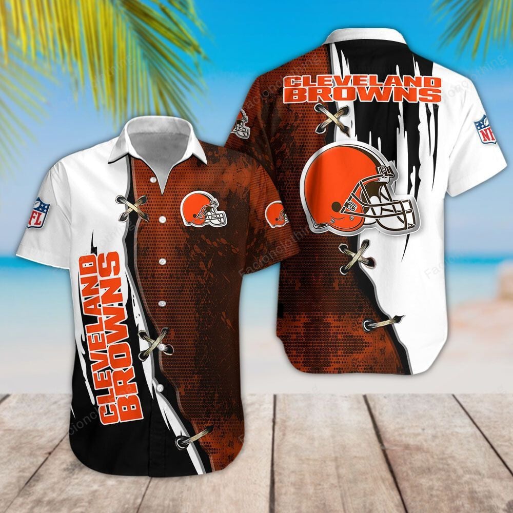 Cleveland Browns Hawaiian Gridiron Laces Design - Adult & Kids T-Shirts, Sweatshirts & Hoodies apparel design preview 1