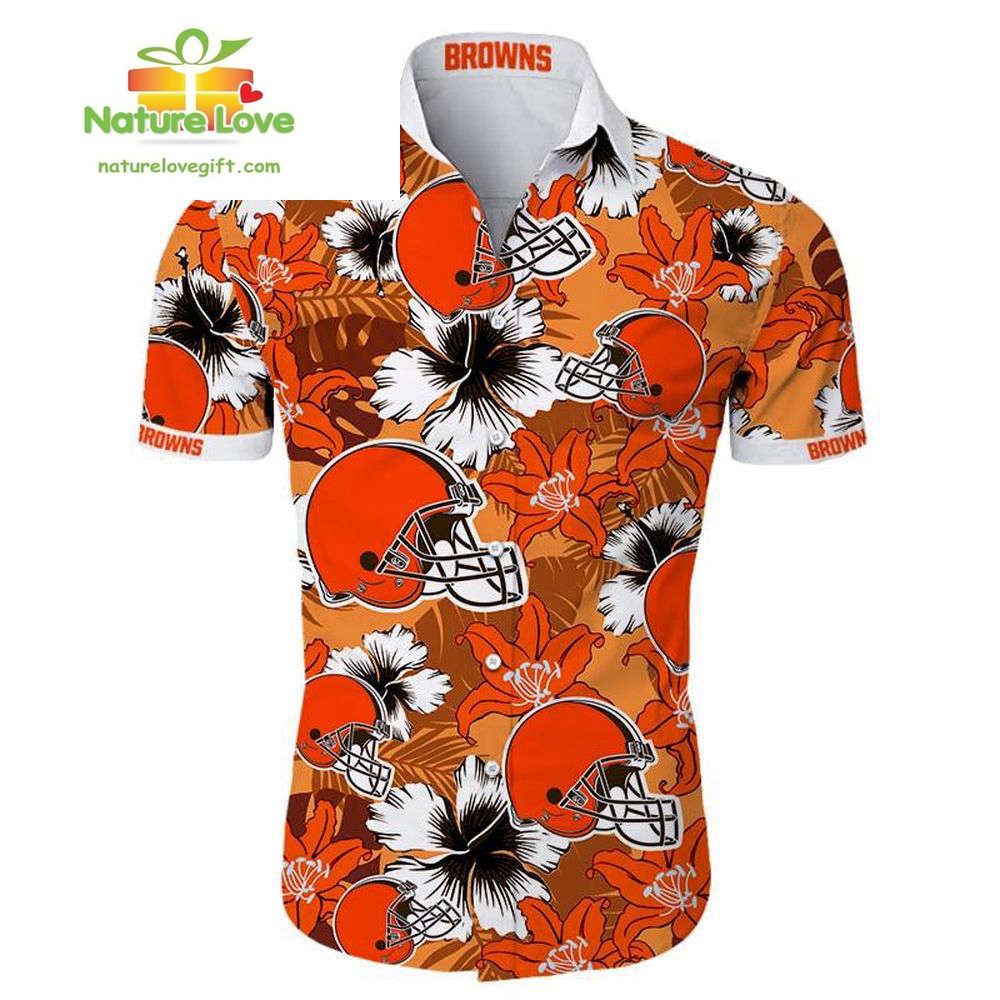 Cleveland Browns Hawaiian Tropical Floral Short - Adult & Kids T-Shirts, Sweatshirts & Hoodies apparel design preview 1