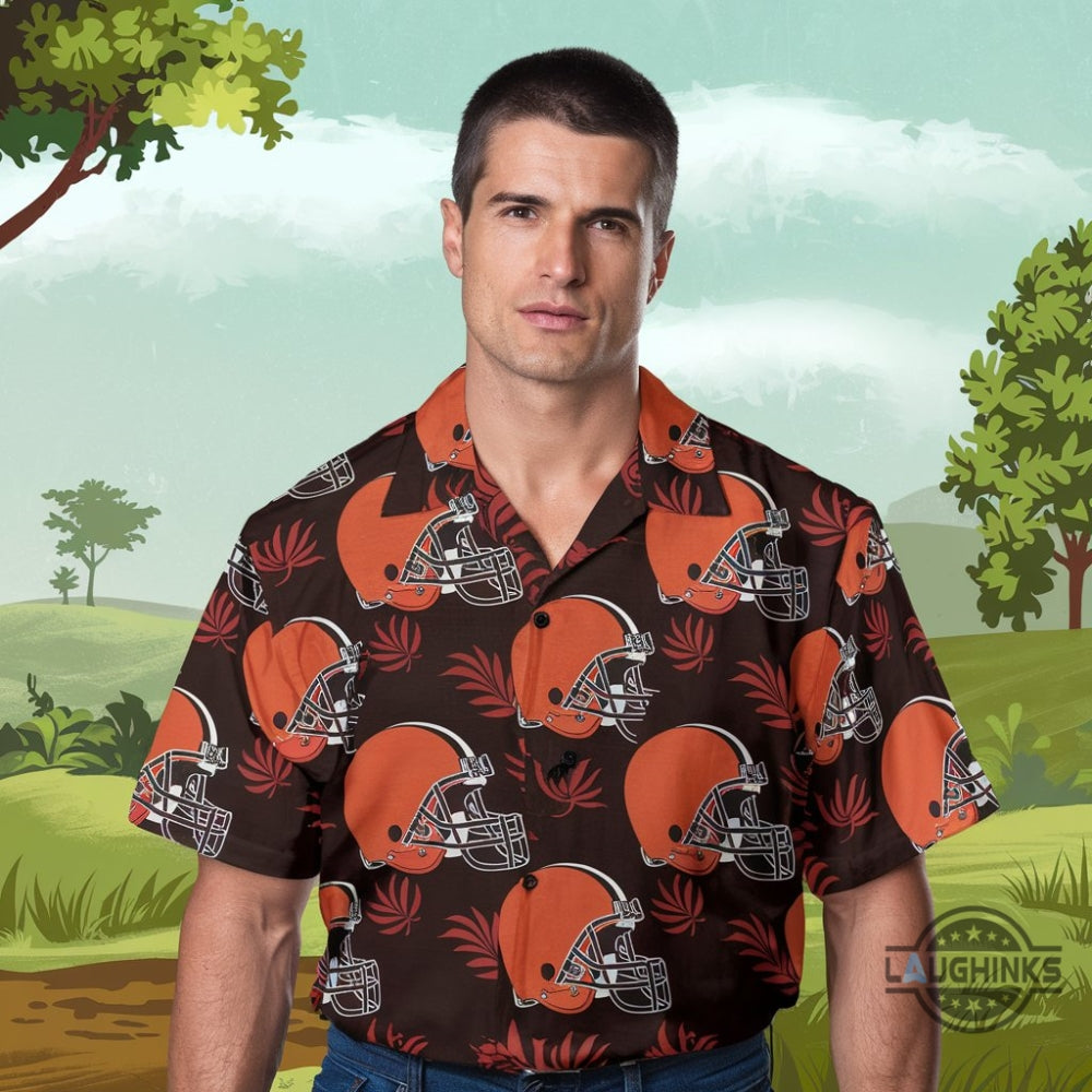 Cleveland Browns Hawaiian Vintage Classic Helmets - Adult & Kids T-Shirts, Sweatshirts & Hoodies apparel design preview 1