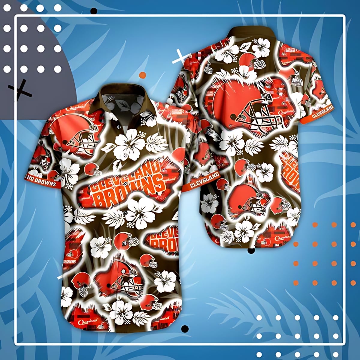 Cleveland Browns Hawaiian Hibiscus Splash Design - Adult & Kids T-Shirts, Sweatshirts & Hoodies apparel design preview 1